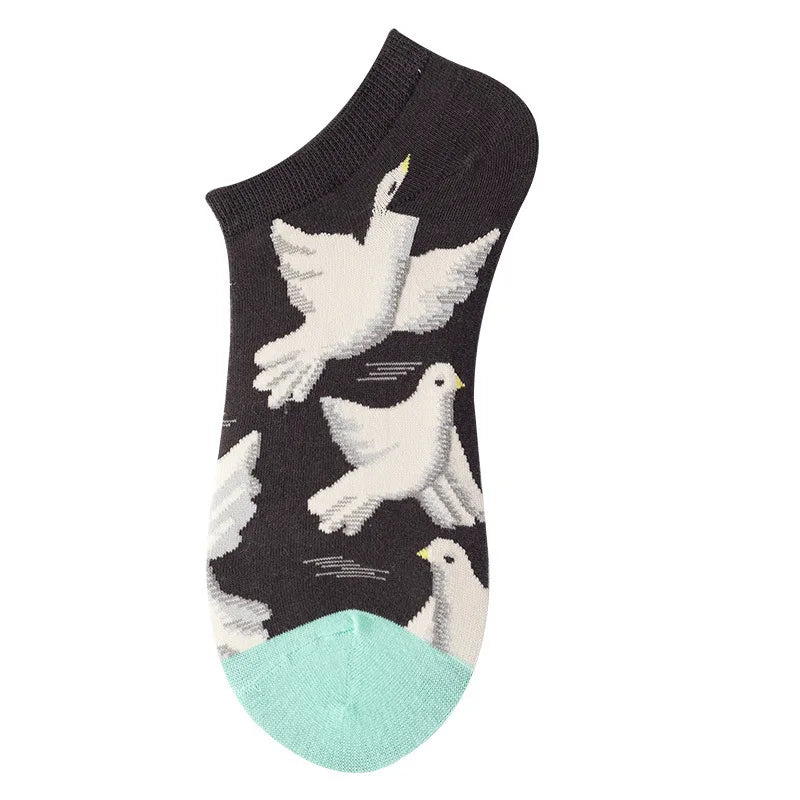 Novelty Men Short Socks Boat High Quality Geometric Fruit Sushi Colorful Pattern Fashion Socks