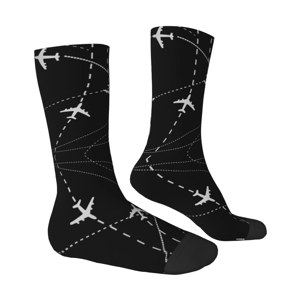 Novelty Printed Captain Stripes Epaulettes Socks for Women Men Stretchy Summer Autumn Winter Aviation Airplane Pilot Crew Socks