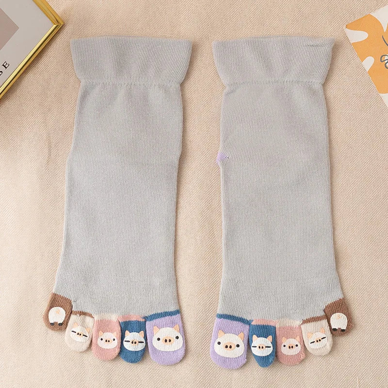 Novelty Cute Ankle Five Finger Happy Socks Woman Print Cotton Dispensing White Harajuku Girl No Show Funny Socks with Toes New