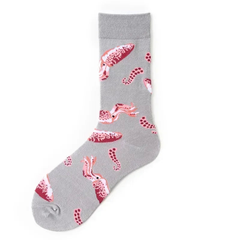 Novelty Happy Funny Men Graphic Socks Combed Cotton Omelette Frog Crazy Burger Salmon Corn Avocado Bird Fish Sock Christmas Gift