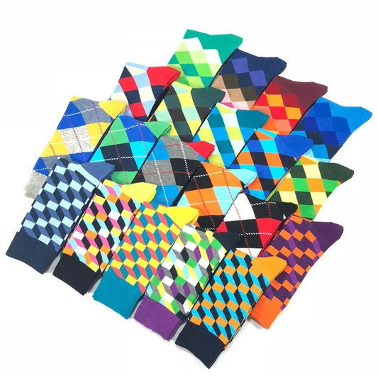 5 Pairs Novelty Men's Cotton Socks Colorful Pattern Funny Fashion Happy Crew Dress Socks Male Tide Brand Men Cotton Socks