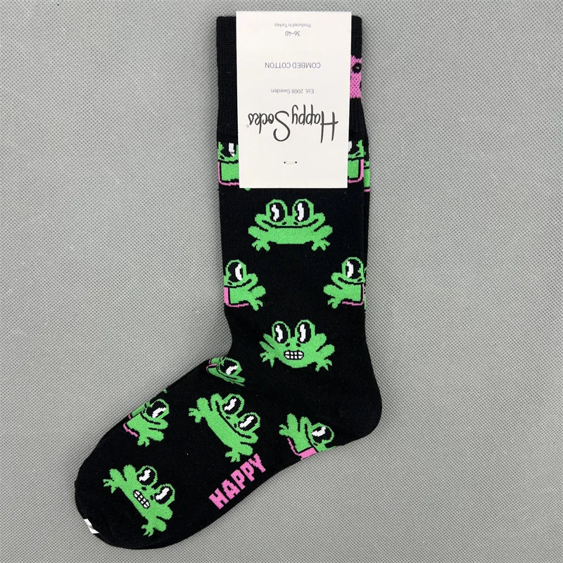 New Happy Socks All Over Cartoon Print Novelty Crew Socks 36-40