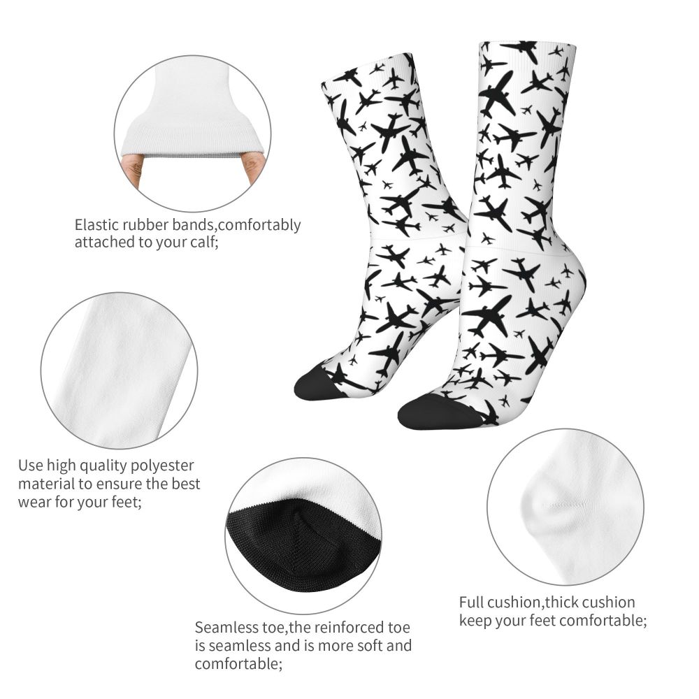 Novelty Printed Captain Stripes Epaulettes Socks for Women Men Stretchy Summer Autumn Winter Aviation Airplane Pilot Crew Socks