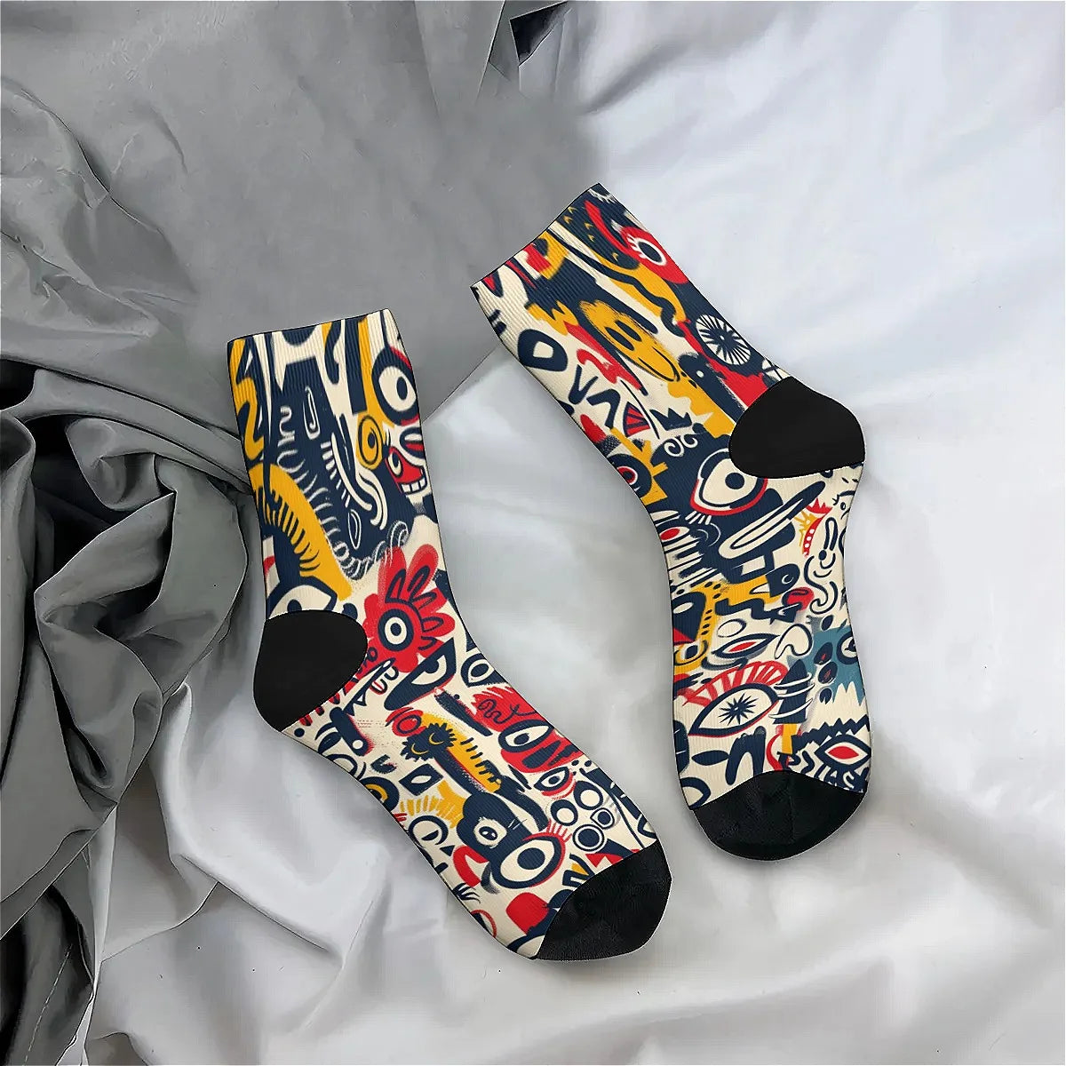 Novelty men's socks Abstract art graffiti print funny happy compression socks retro hip hop trend elements casual party sports