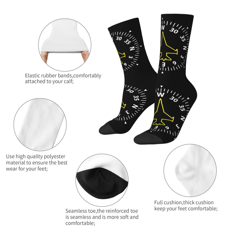 Novelty Printed Captain Stripes Epaulettes Socks for Women Men Stretchy Summer Autumn Winter Aviation Airplane Pilot Crew Socks