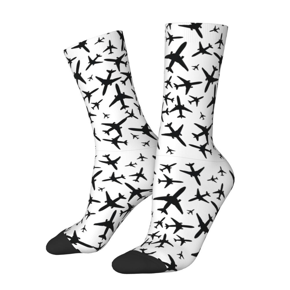 Novelty Printed Captain Stripes Epaulettes Socks for Women Men Stretchy Summer Autumn Winter Aviation Airplane Pilot Crew Socks