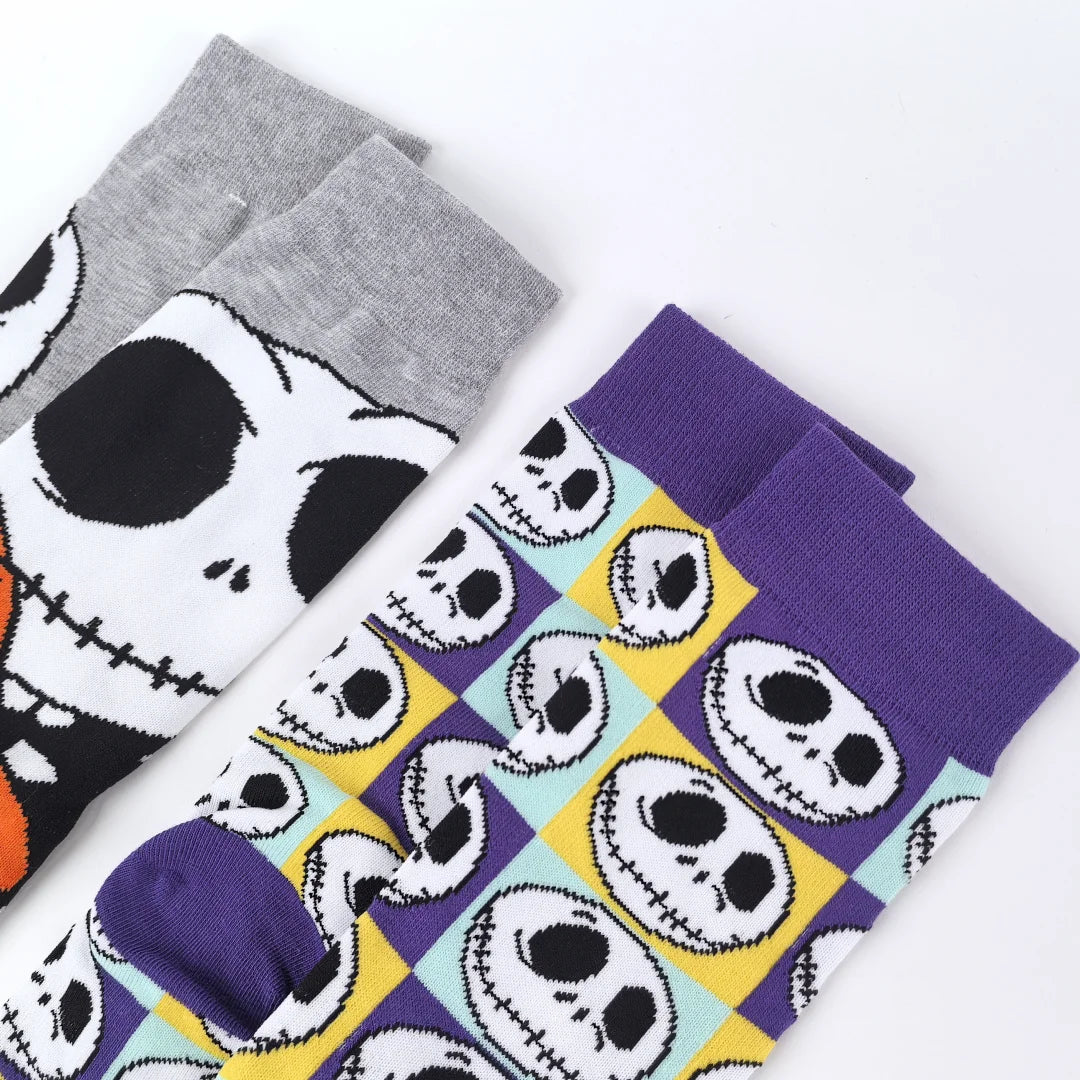 2 Pairs Novelty  Mens Crew Socks With Spooky Designs For Halloween Parties