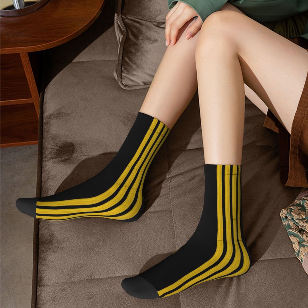 Novelty Printed Captain Stripes Epaulettes Socks for Women Men Stretchy Summer Autumn Winter Aviation Airplane Pilot Crew Socks