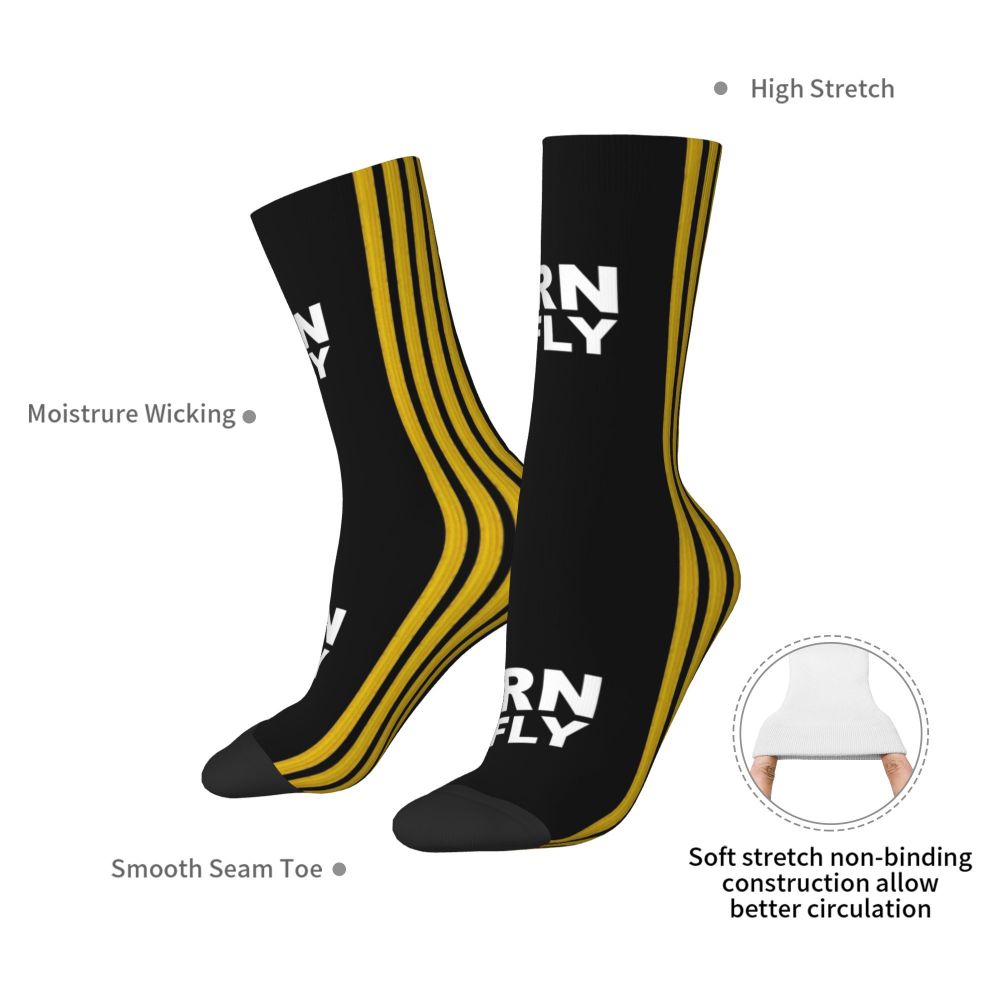 Novelty Printed Captain Stripes Epaulettes Socks for Women Men Stretchy Summer Autumn Winter Aviation Airplane Pilot Crew Socks