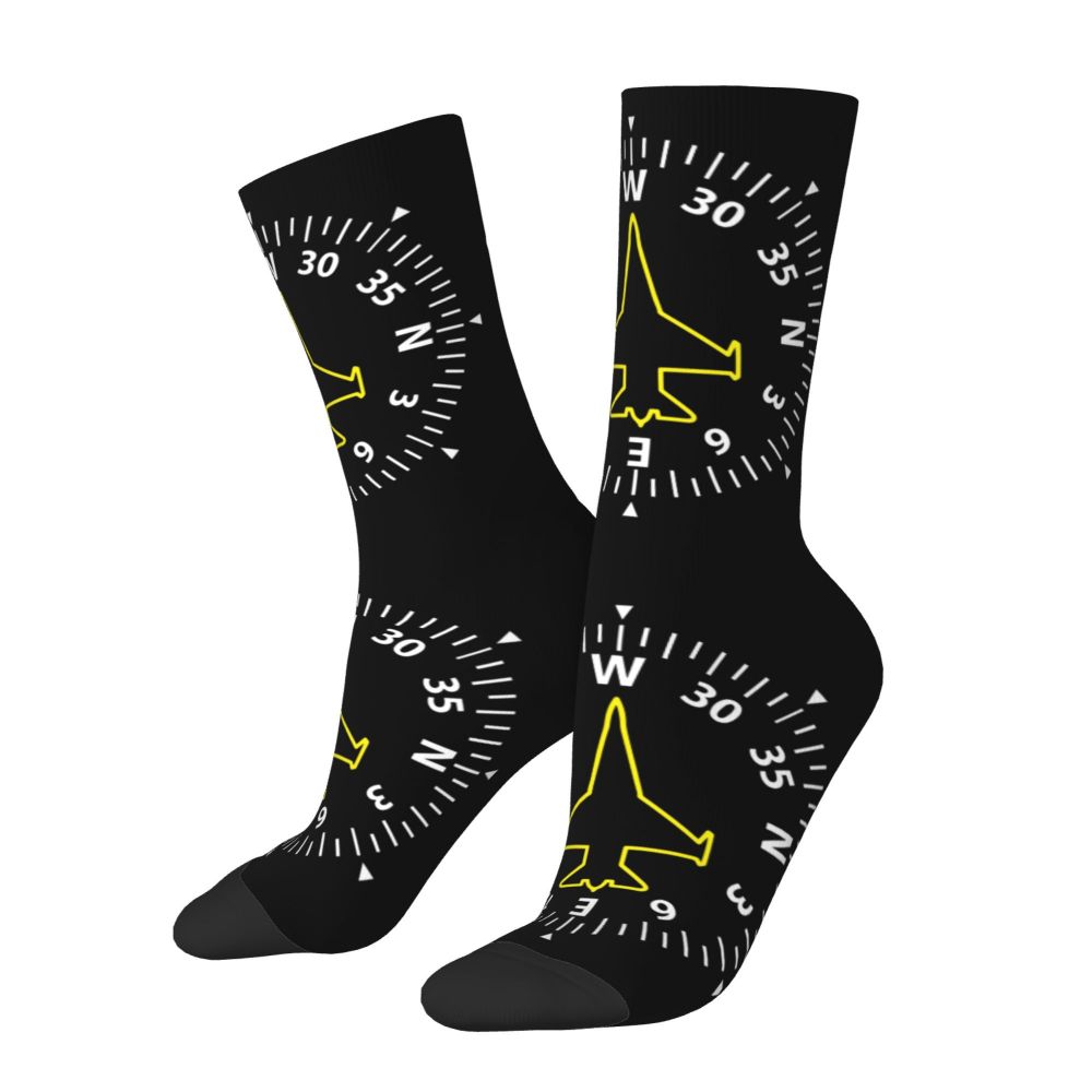 Novelty Printed Captain Stripes Epaulettes Socks for Women Men Stretchy Summer Autumn Winter Aviation Airplane Pilot Crew Socks