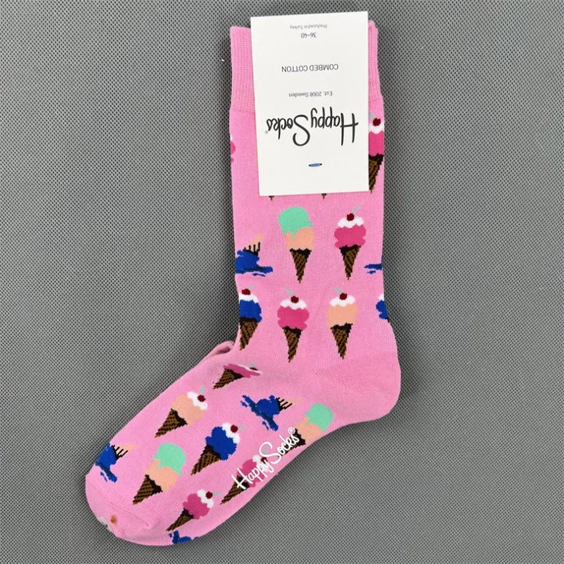 New Happy Socks All Over Cartoon Print Novelty Crew Socks 36-40