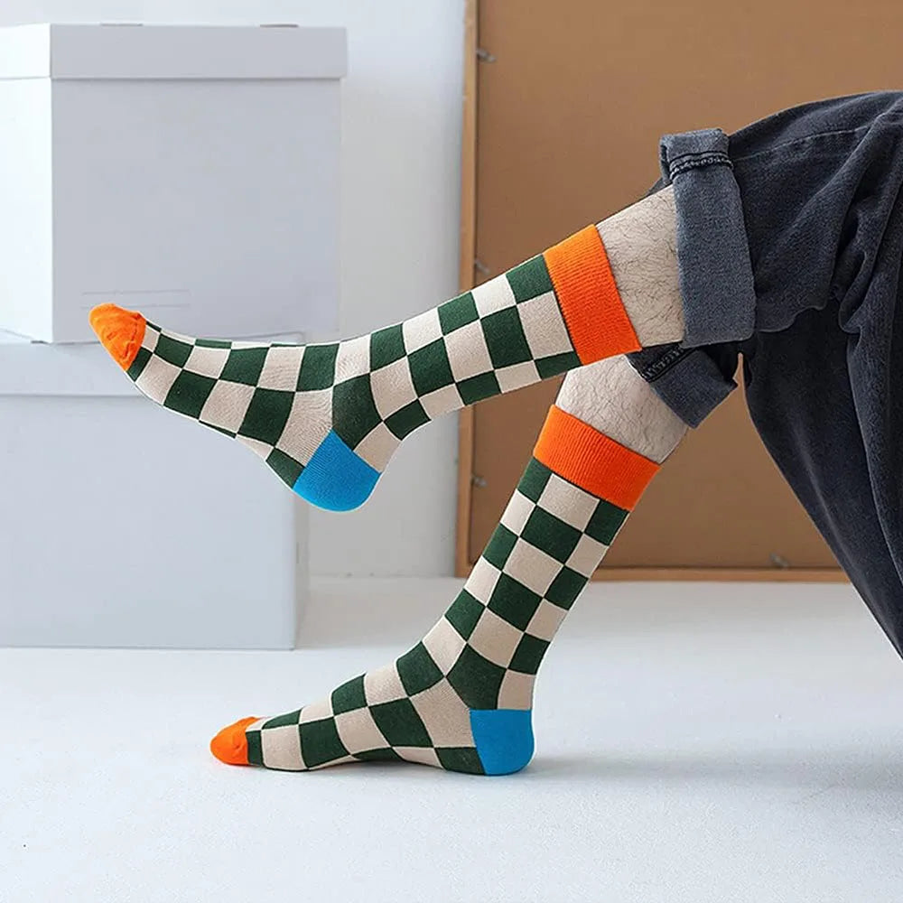 6 Pairs Unisex New Fashion Colorful Happy Casual Socks Dress Harajuku Cute Spaceman Grid Women Funny Socks