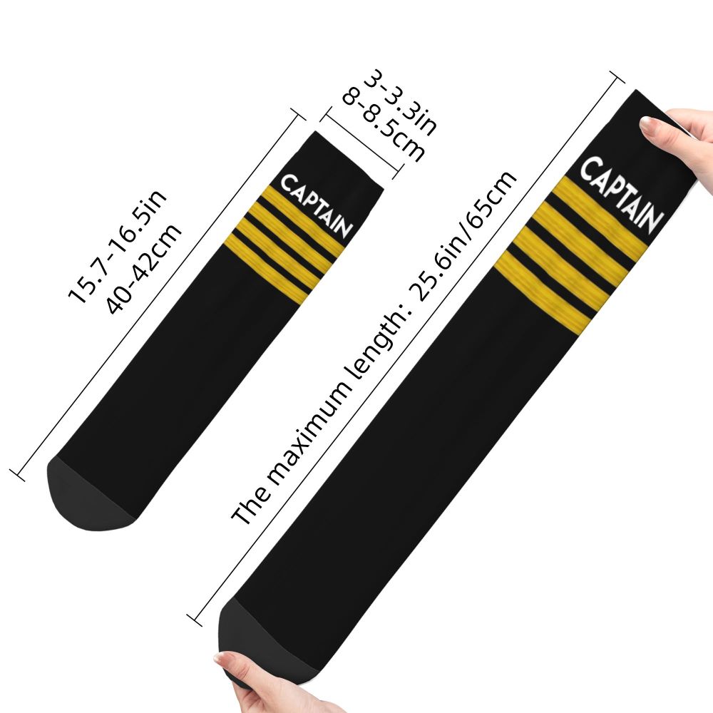 Novelty Printed Captain Stripes Epaulettes Socks for Women Men Stretchy Summer Autumn Winter Aviation Airplane Pilot Crew Socks
