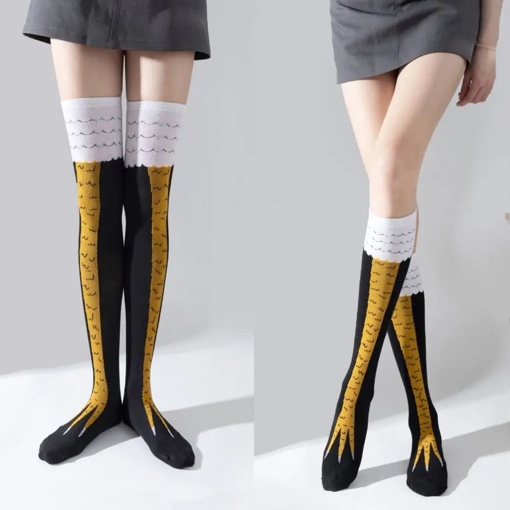 Novelty Cotton High Tube Chicken Feet Socks Breathable Harajuku Street Long Compression Socks 3D Print Above Knee High Socks