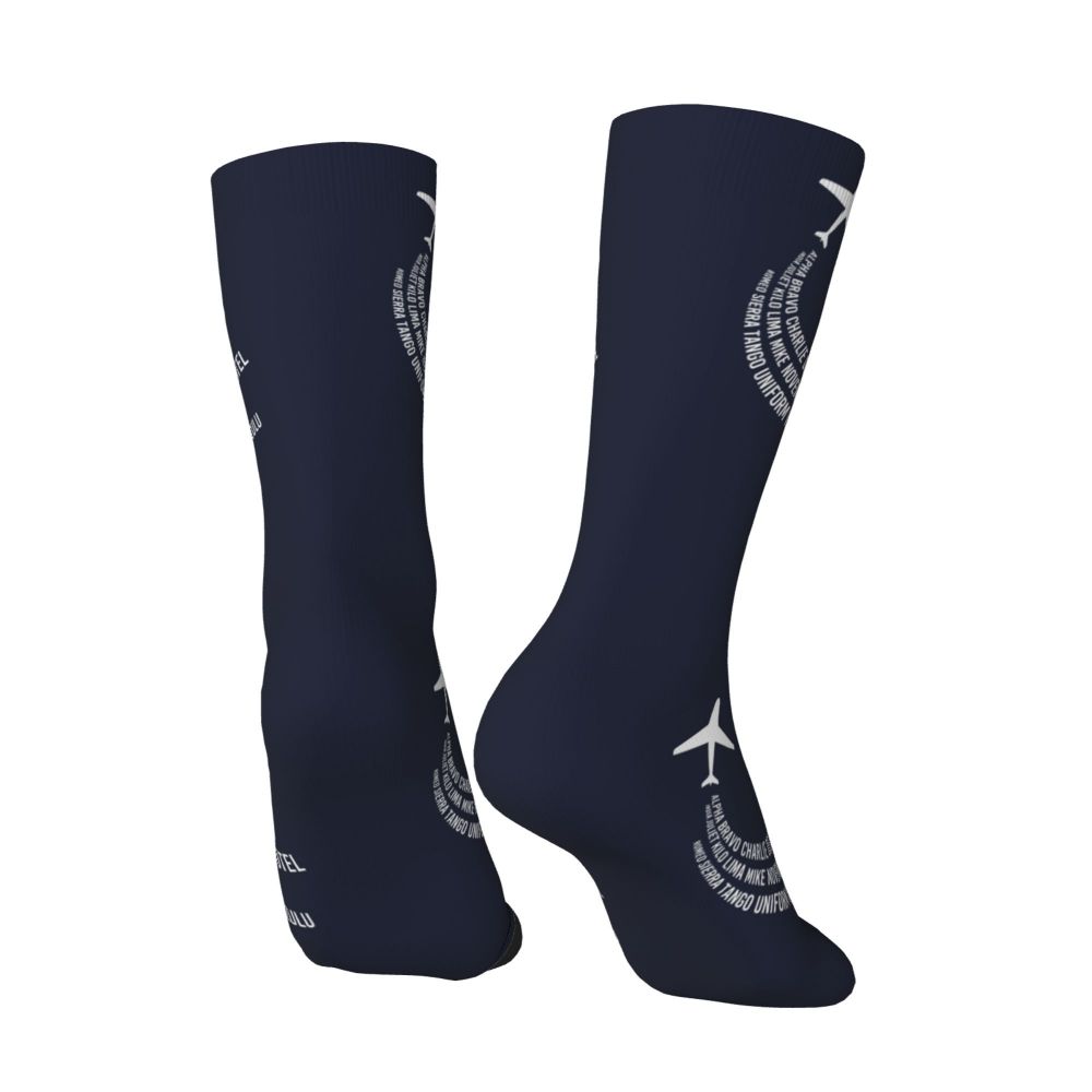 Novelty Printed Captain Stripes Epaulettes Socks for Women Men Stretchy Summer Autumn Winter Aviation Airplane Pilot Crew Socks