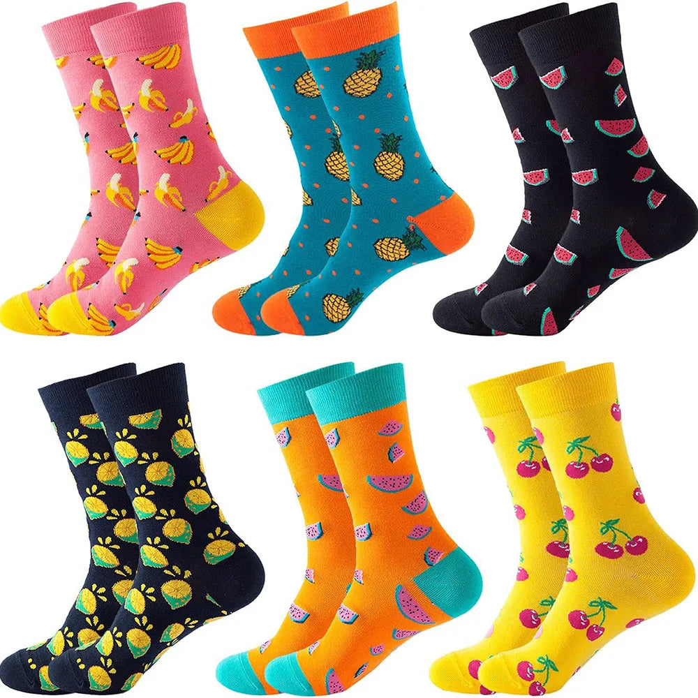 6 Pairs Unisex New Fashion Colorful Happy Casual Socks Dress Harajuku Cute Spaceman Grid Women Funny Socks