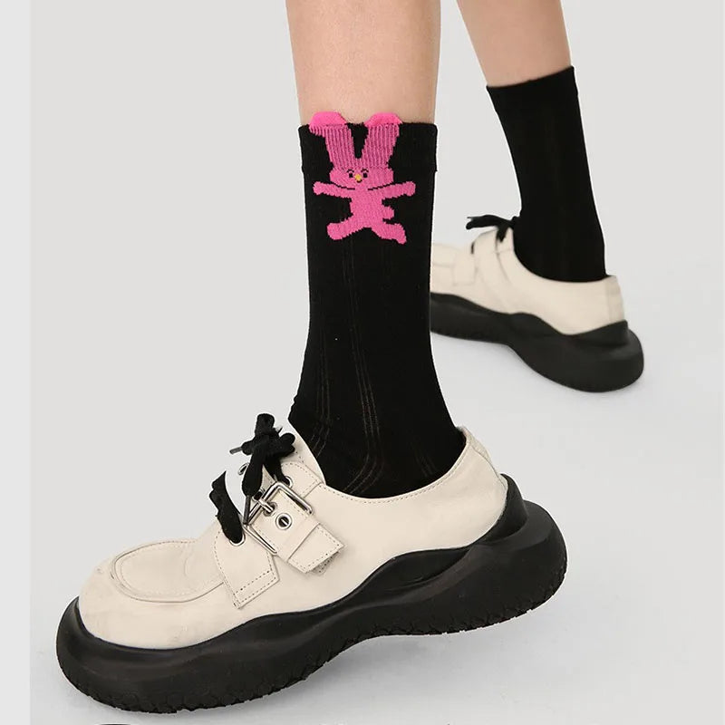 5 Pairs Women's Novelty Colorful Cat and Bunny Socks - Fun Animal Patterns, Mid-Calf Length, Playful Animal Designs,Cute Socks