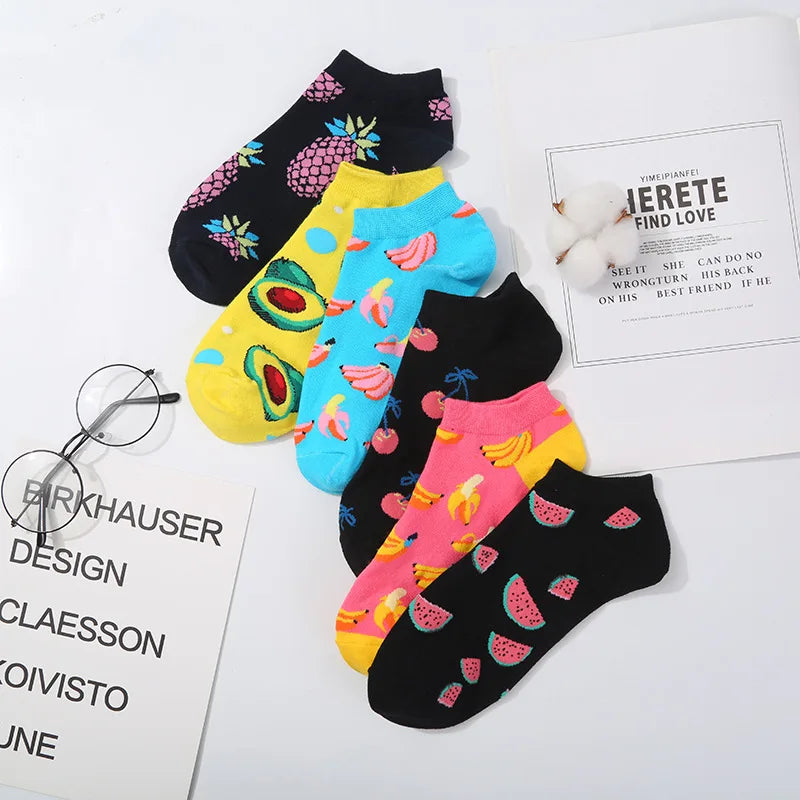 Novelty Men Short Socks Boat High Quality Geometric Fruit Sushi Colorful Pattern Fashion Socks