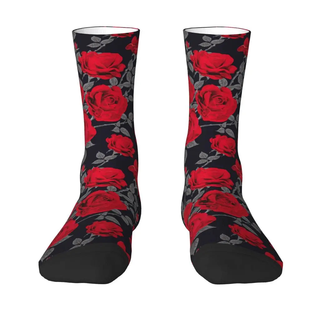 New Men's Socks Novelty Red Rose Flowers Vintage Sock Polyester Sport Women Socks Spring Summer Autumn Winter