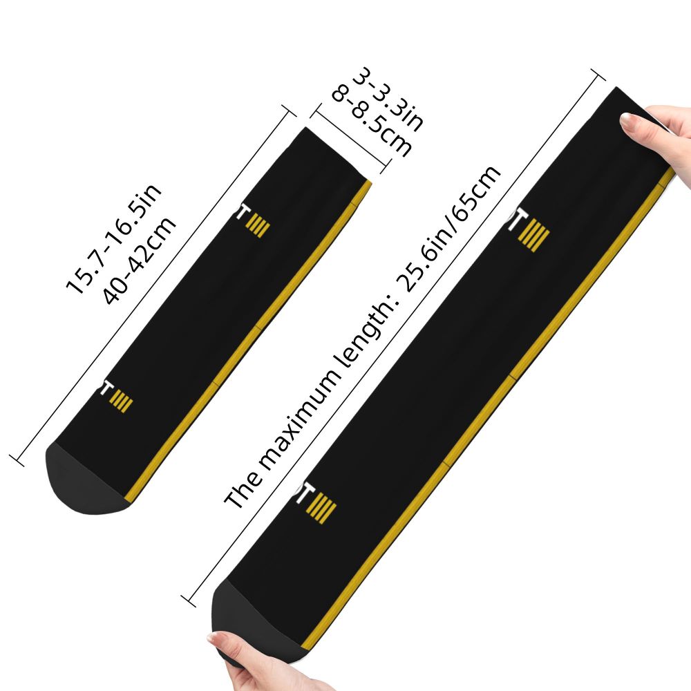 Novelty Printed Captain Stripes Epaulettes Socks for Women Men Stretchy Summer Autumn Winter Aviation Airplane Pilot Crew Socks
