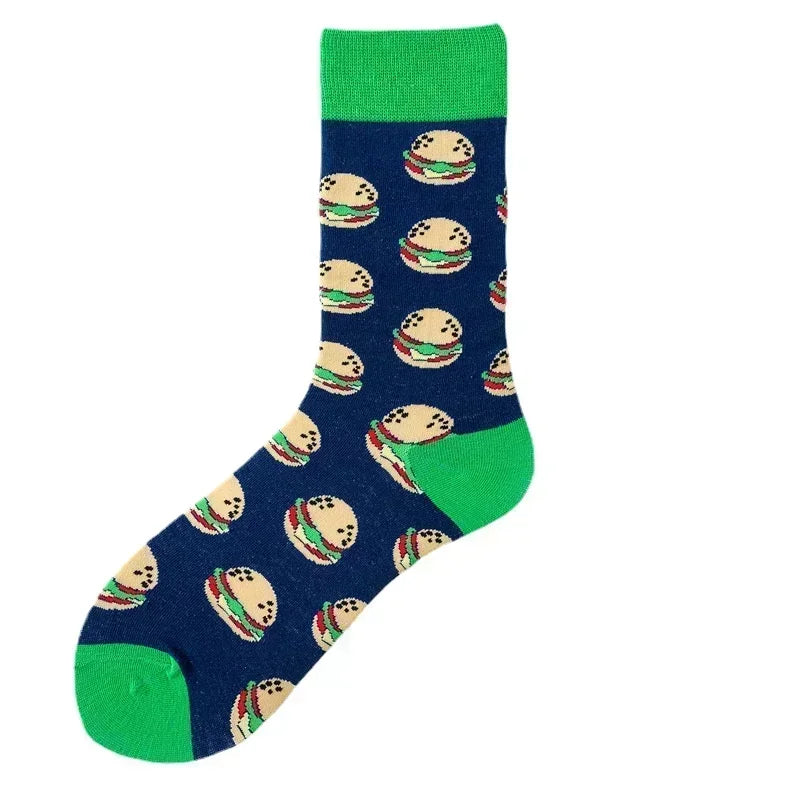 Novelty Happy Funny Men Graphic Socks Combed Cotton Omelette Frog Crazy Burger Salmon Corn Avocado Bird Fish Sock Christmas Gift
