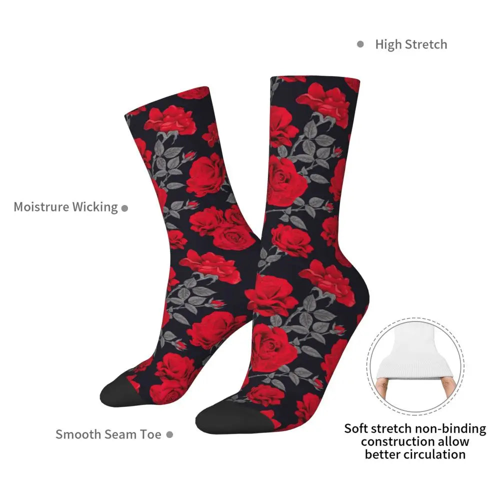 New Men's Socks Novelty Red Rose Flowers Vintage Sock Polyester Sport Women Socks Spring Summer Autumn Winter