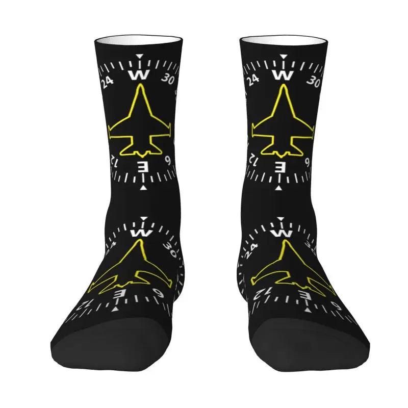 Novelty Printed Captain Stripes Epaulettes Socks for Women Men Stretchy Summer Autumn Winter Aviation Airplane Pilot Crew Socks