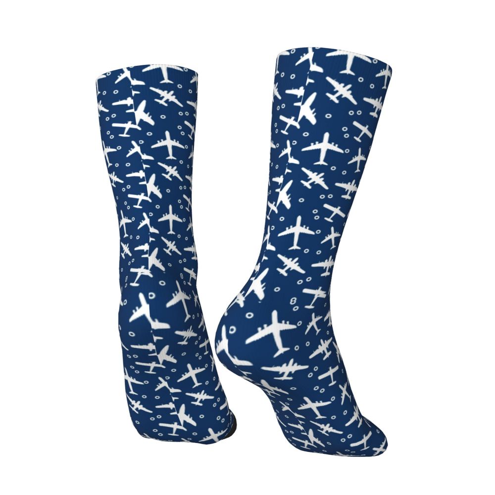 Novelty Printed Captain Stripes Epaulettes Socks for Women Men Stretchy Summer Autumn Winter Aviation Airplane Pilot Crew Socks