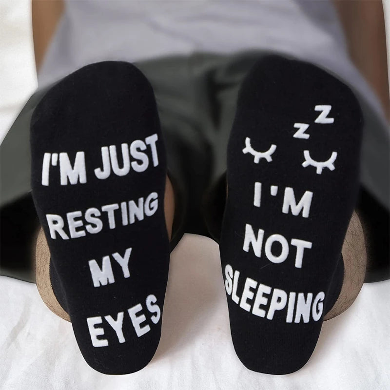 Novelty Funny Saying Ankle Socks I Not Sleeping Resting Eyes Hosiery Gifts