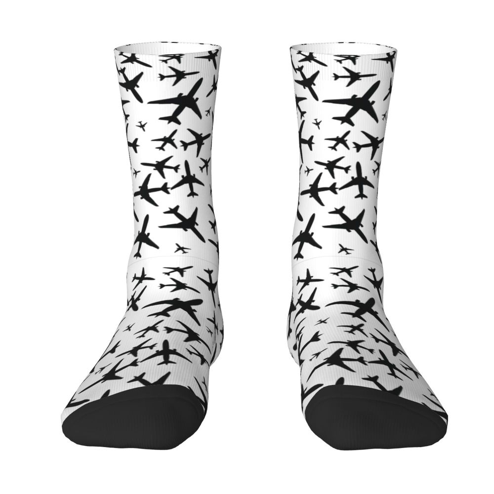 Novelty Printed Captain Stripes Epaulettes Socks for Women Men Stretchy Summer Autumn Winter Aviation Airplane Pilot Crew Socks