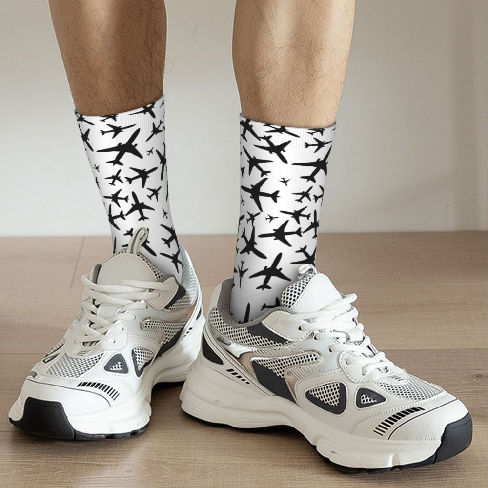 Novelty Printed Captain Stripes Epaulettes Socks for Women Men Stretchy Summer Autumn Winter Aviation Airplane Pilot Crew Socks