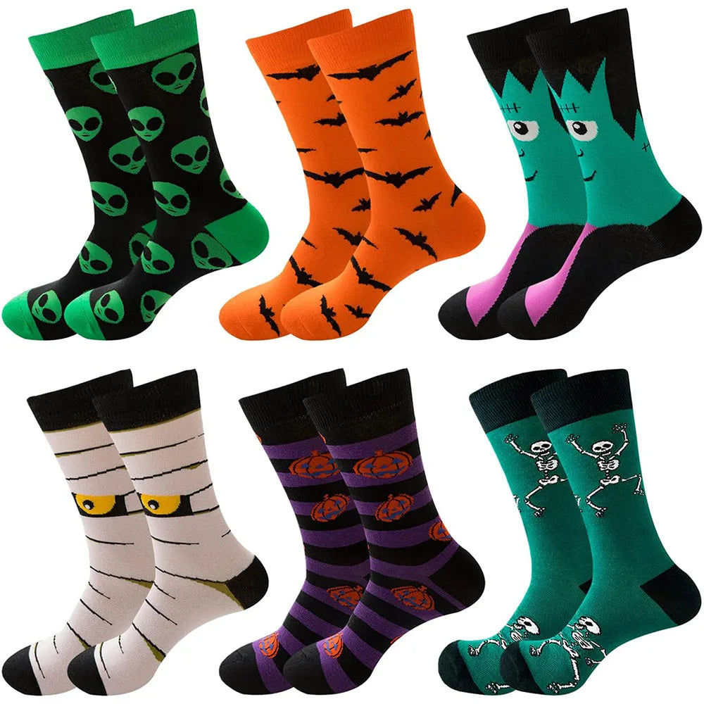 6 Pairs Unisex New Fashion Colorful Happy Casual Socks Dress Harajuku Cute Spaceman Grid Women Funny Socks