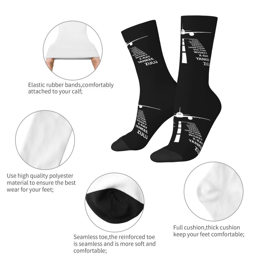 Novelty Printed Captain Stripes Epaulettes Socks for Women Men Stretchy Summer Autumn Winter Aviation Airplane Pilot Crew Socks