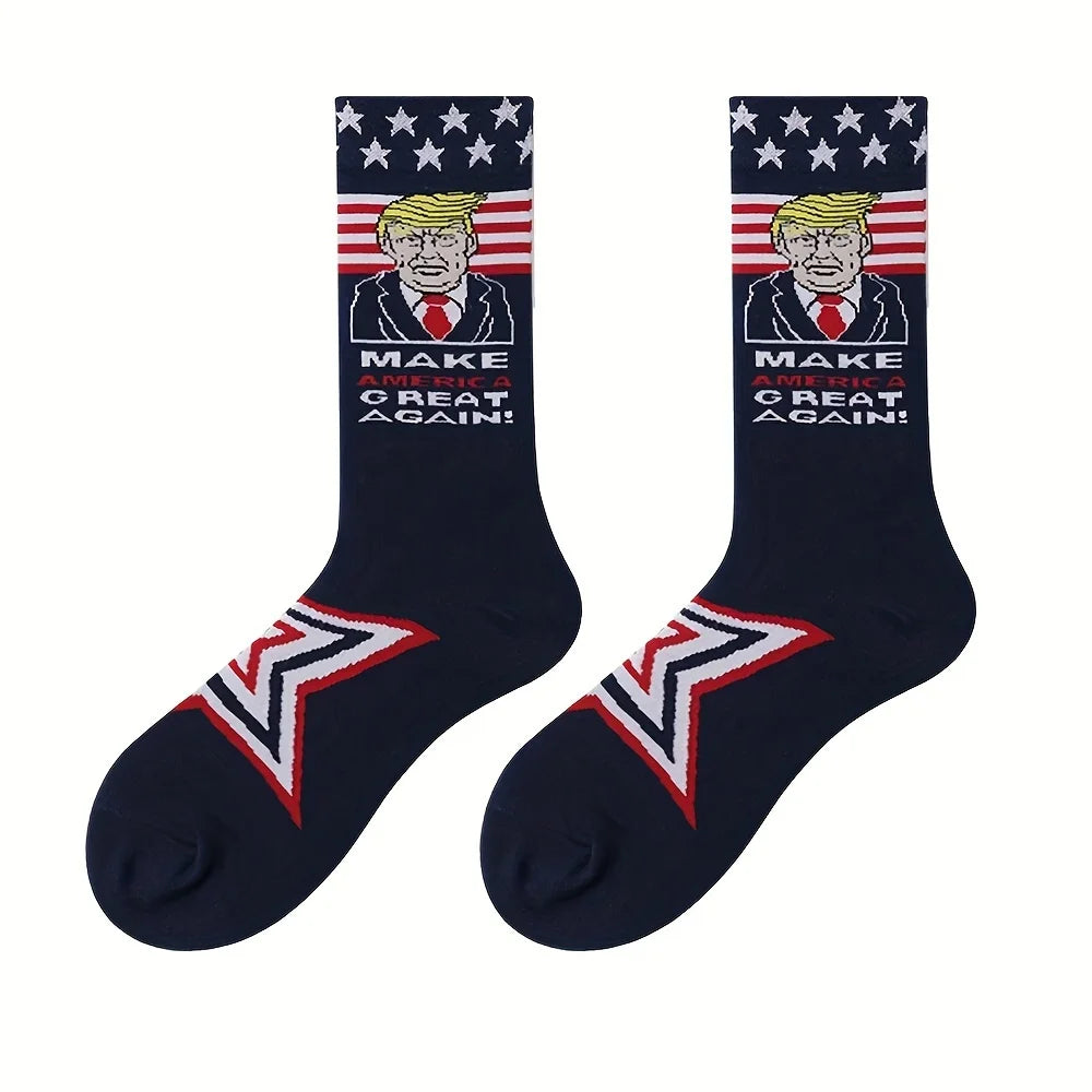 Novelty President Donald Trump Crew Sock Men Cotton Spoof Funny Harajuku Streetwear Hip Hop Skateboard Sports Long Socks