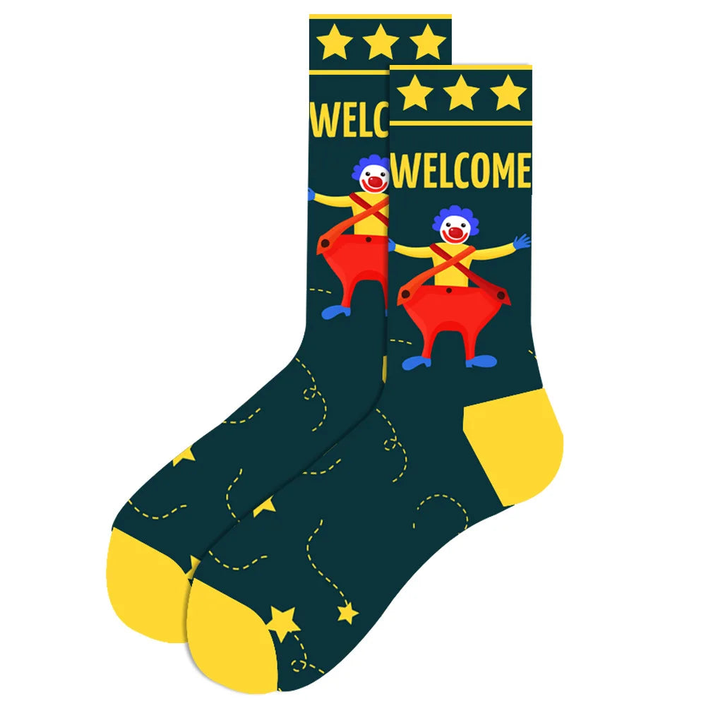 1 pair New Happy Mens Socks Women Novelty Cartoon Sock Combed Cotton Funny Men's Big Size Crew Hip Hop Thick Long Socks