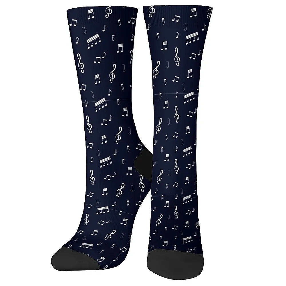 Note Music pattern Versatilemen's novelty midtube socks fashionable and cute versatile style breathable and warm perfect gift
