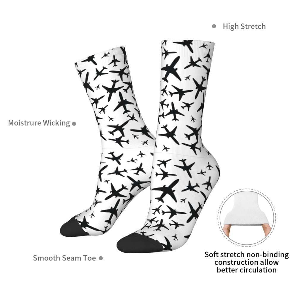Novelty Printed Captain Stripes Epaulettes Socks for Women Men Stretchy Summer Autumn Winter Aviation Airplane Pilot Crew Socks
