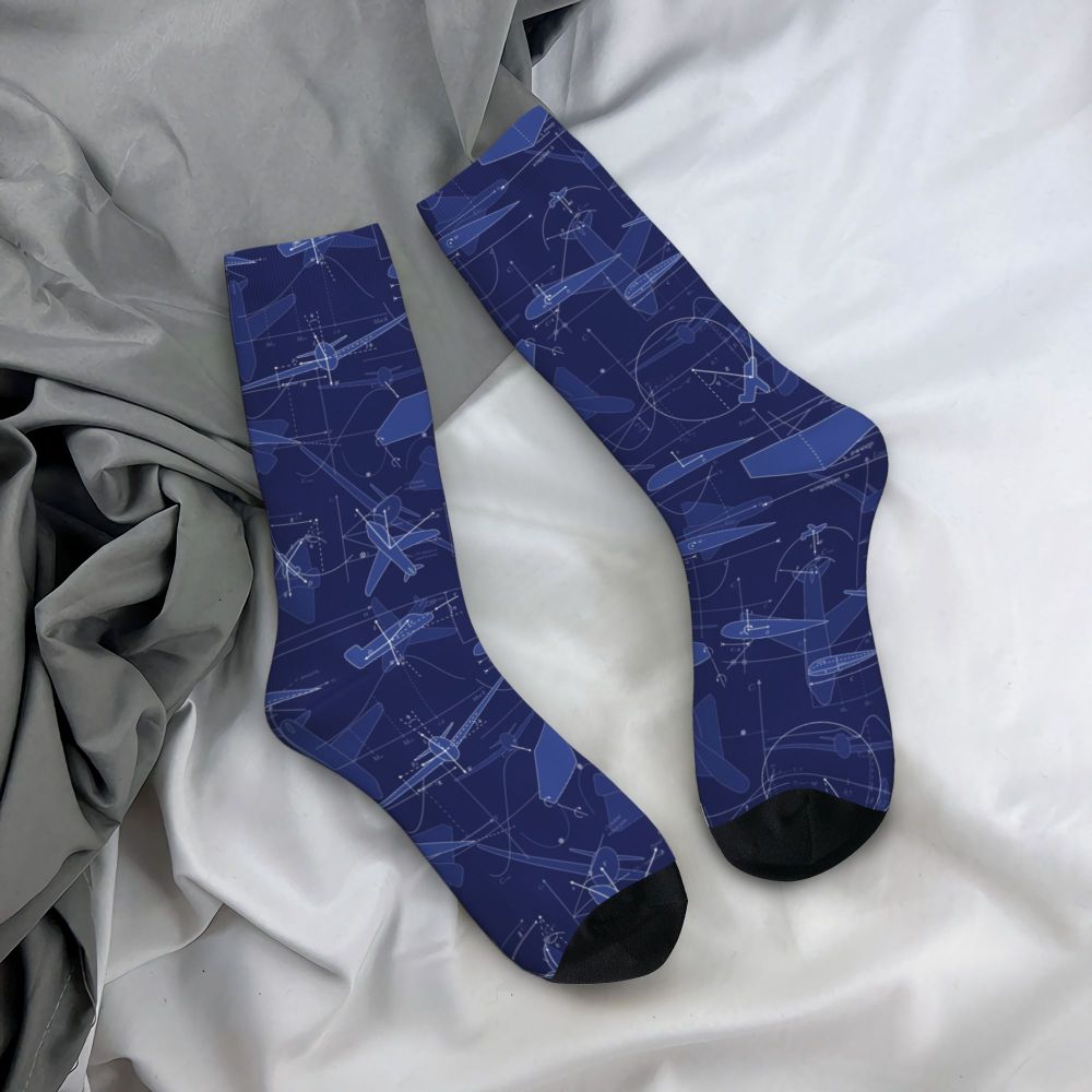 Novelty Printed Captain Stripes Epaulettes Socks for Women Men Stretchy Summer Autumn Winter Aviation Airplane Pilot Crew Socks