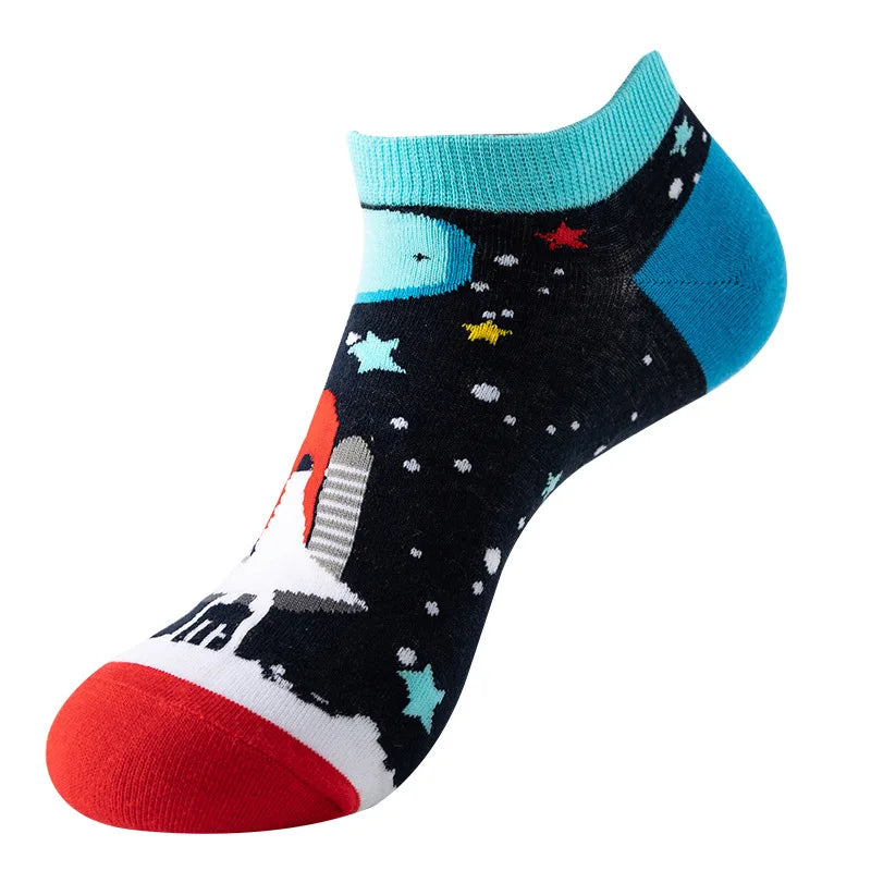 Novelty Men Short Socks Boat High Quality Geometric Fruit Sushi Colorful Pattern Fashion Socks