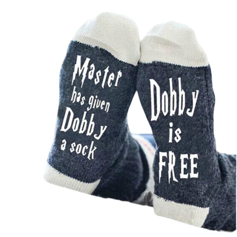 Novelty ‘Master Has Given Dobby A Sock‘ ‘Dobby Is Free’ Men Funny Soft Cotton Casual Letter Sokken Dropship
