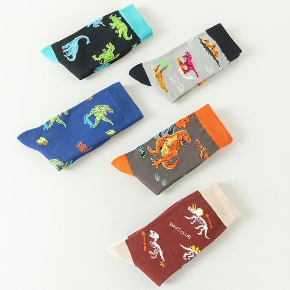 5 Pairs/Set Unisex Novelty Socks Women's Socks Funky Fancy Dinosaur Skull Trendy Funny Casual Cotton Crew Socks for Women
