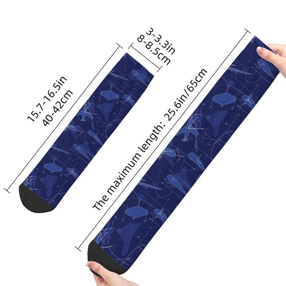 Novelty Printed Captain Stripes Epaulettes Socks for Women Men Stretchy Summer Autumn Winter Aviation Airplane Pilot Crew Socks
