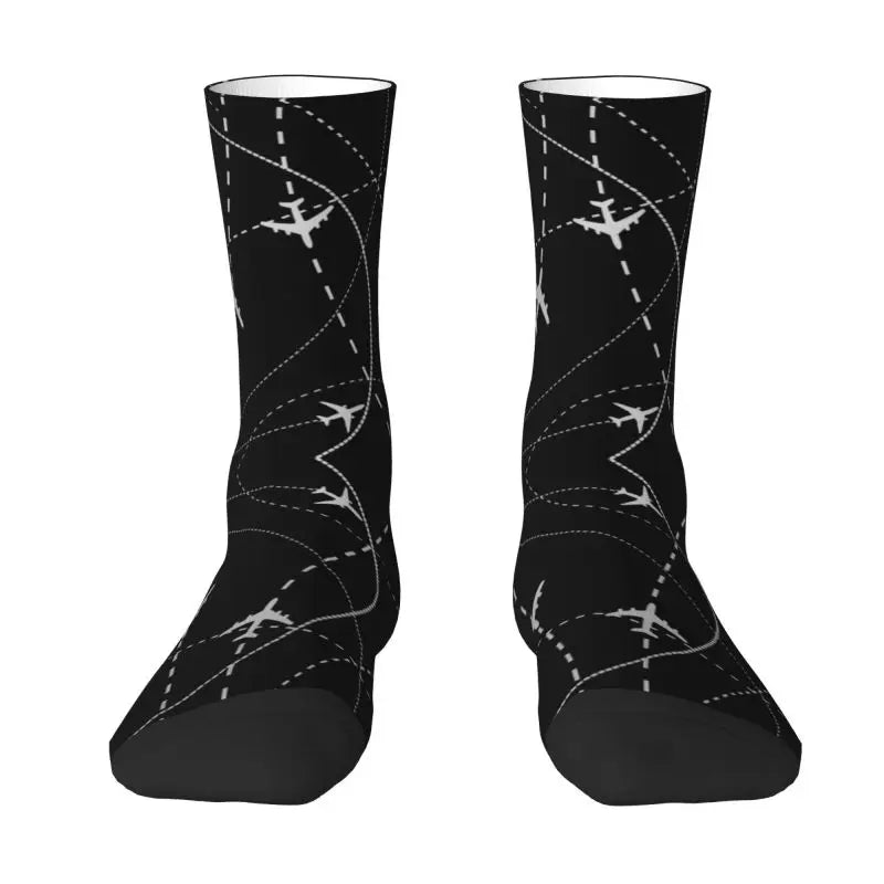 Novelty Printed Captain Stripes Epaulettes Socks for Women Men Stretchy Summer Autumn Winter Aviation Airplane Pilot Crew Socks