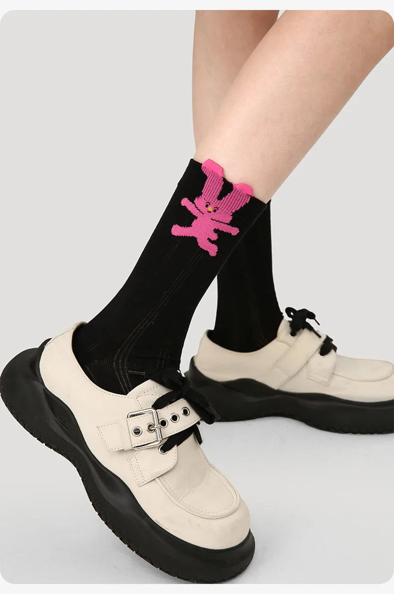 5 Pairs Women's Novelty Colorful Cat and Bunny Socks - Fun Animal Patterns, Mid-Calf Length, Playful Animal Designs,Cute Socks
