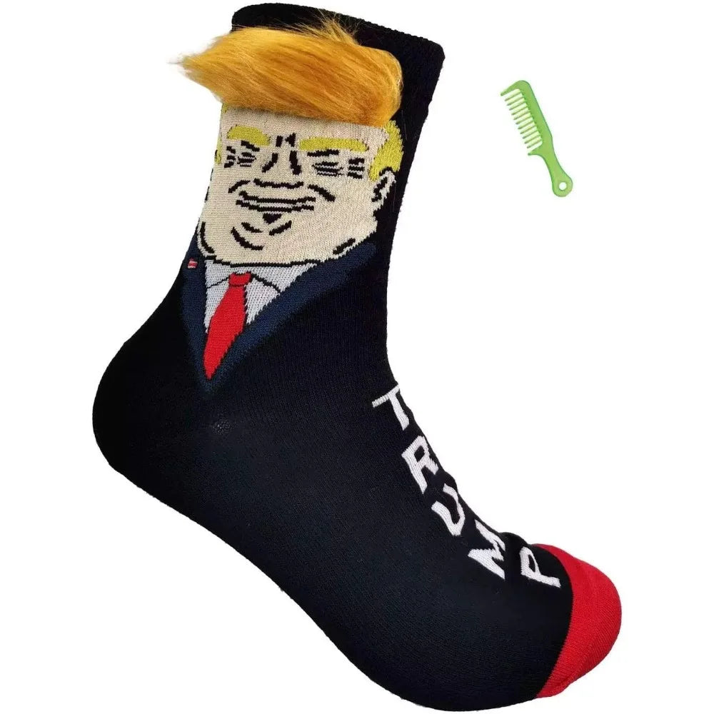 Funny Trump Novelty Socks With Hair Trump Unisex Socks Crew Socks  president Trump Merchandise Giftt