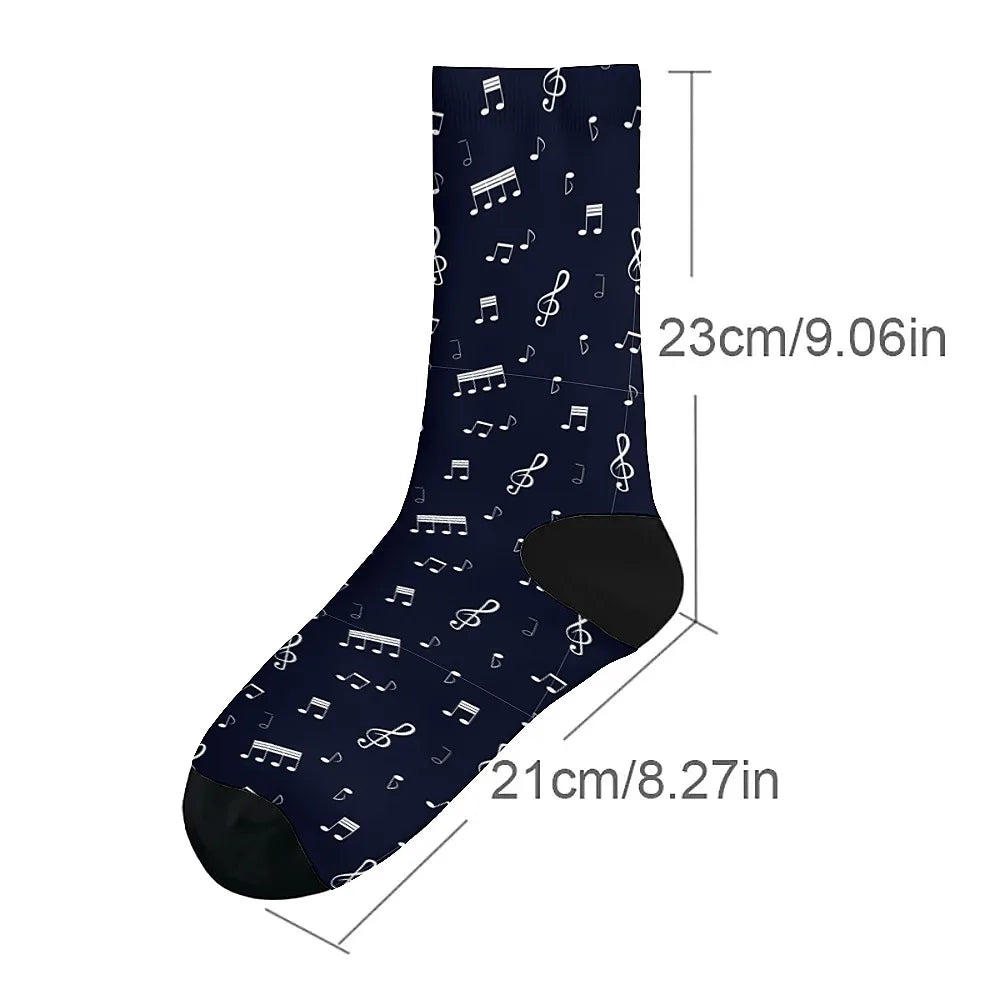 Note Music pattern Versatilemen's novelty midtube socks fashionable and cute versatile style breathable and warm perfect gift