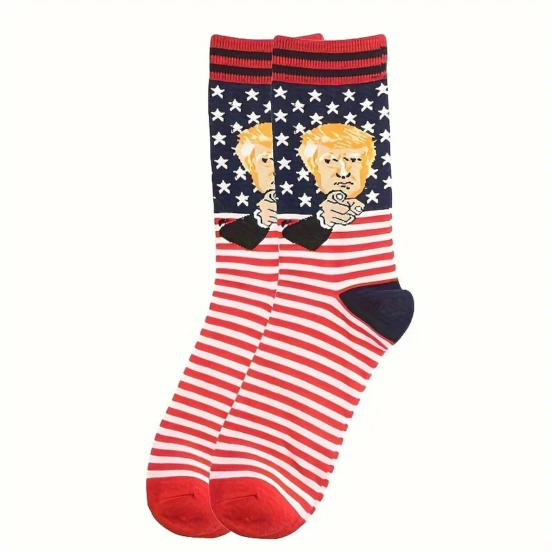 Novelty President Donald Trump Crew Sock Men Cotton Spoof Funny Harajuku Streetwear Hip Hop Skateboard Sports Long Socks