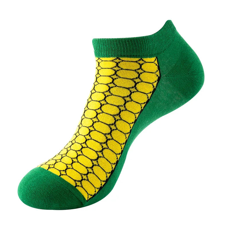 Novelty Men Short Socks Boat High Quality Geometric Fruit Sushi Colorful Pattern Fashion Socks