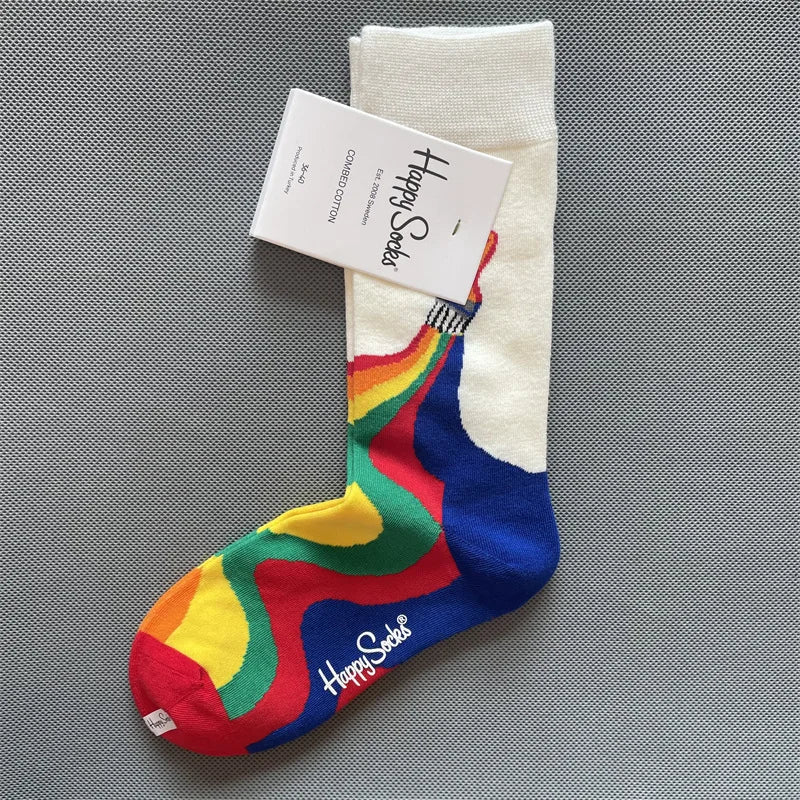 New Happy Socks All Over Cartoon Print Novelty Crew Socks 36-40