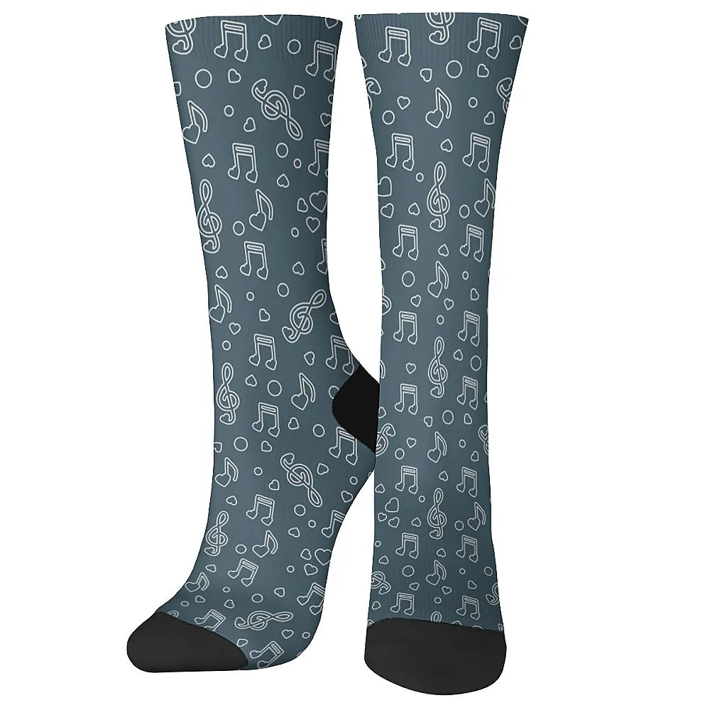 Note Music pattern Versatilemen's novelty midtube socks fashionable and cute versatile style breathable and warm perfect gift